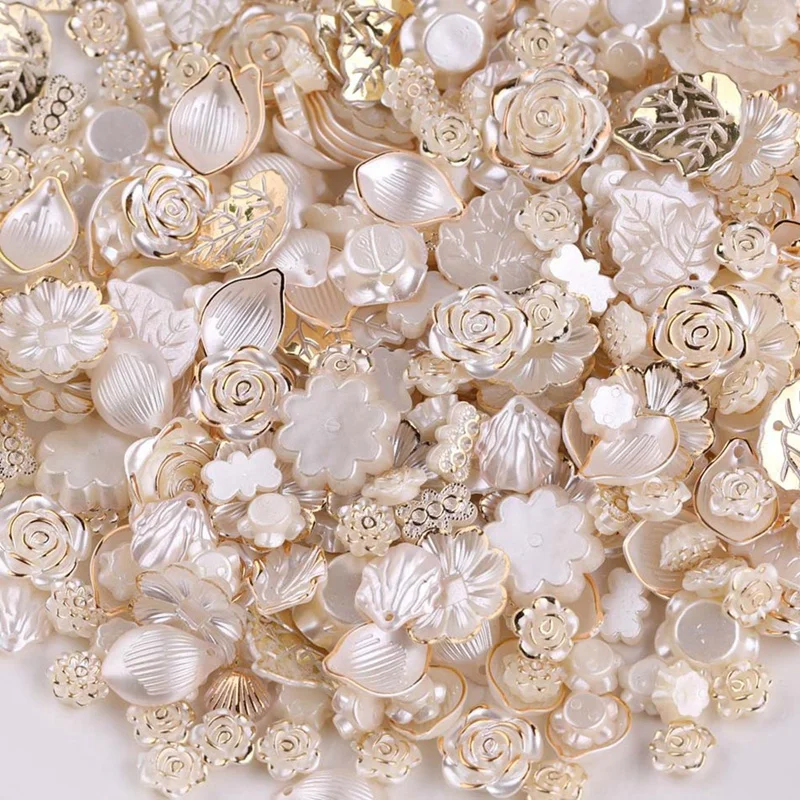 100G Assorted Vintage Resin Beads Transparent Flower Leaf Beads Gold Plating Baroque Aesthetic Beads