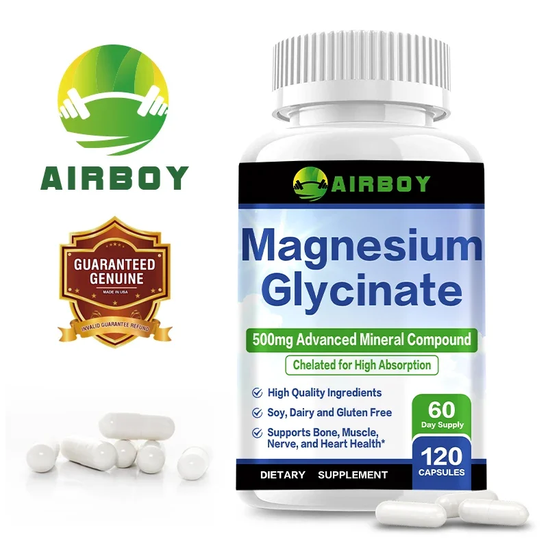 Glicinar de magnesio 500 mg: salud del nervio, del músculo, del hueso y del corazón, mejora el sueño, el estrés y la ansiedad