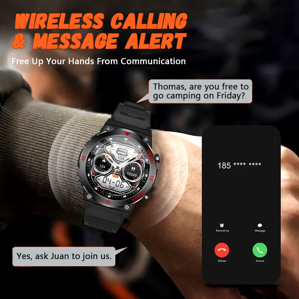 LAXASFIT 2025 New Outdoor Smart Watch LED Flashlight Men's Bluetooth Calling Sports Fitness Tracking Smart Watch For Xiaomi