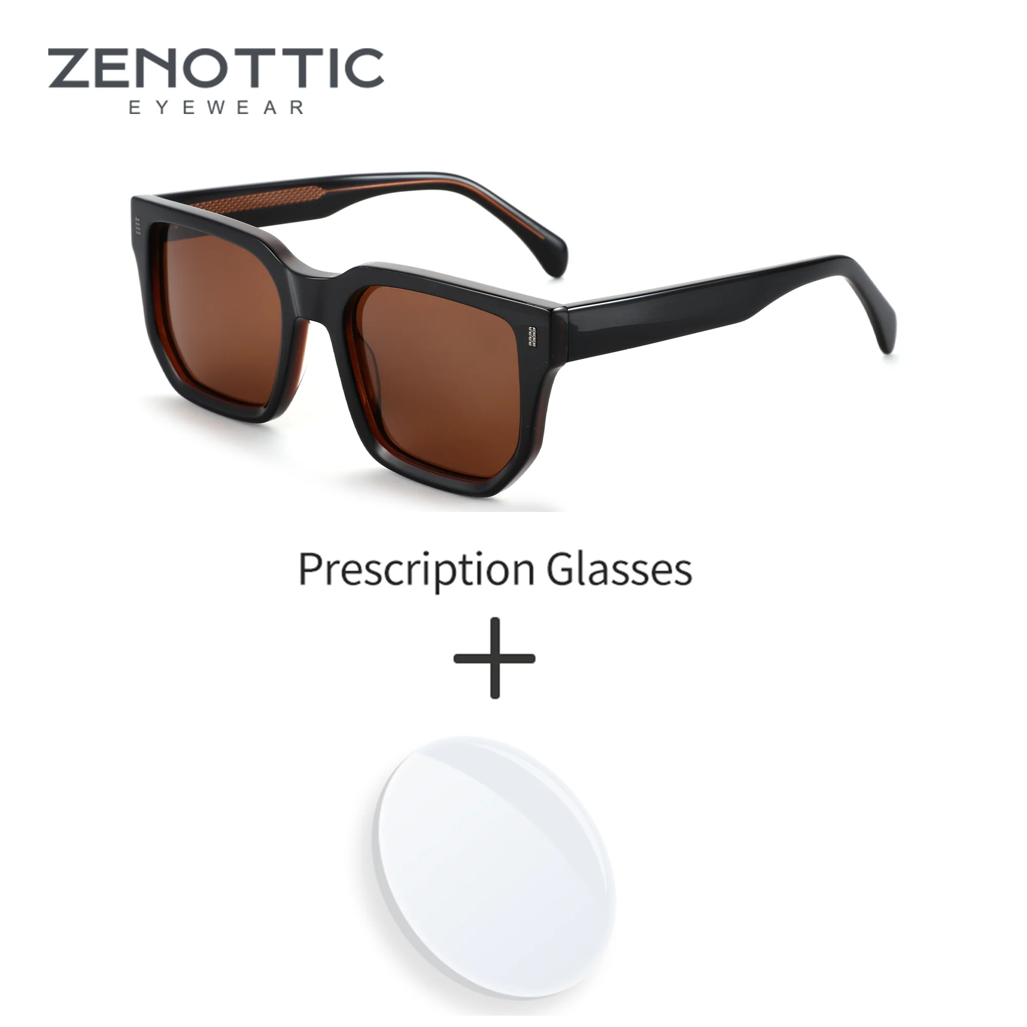 

ZENOTTIC L Size Fashion Acetate Square Prescription Sun Glasses For Men Polarized Optical Sunglasses UV400 Progressive Sunshades