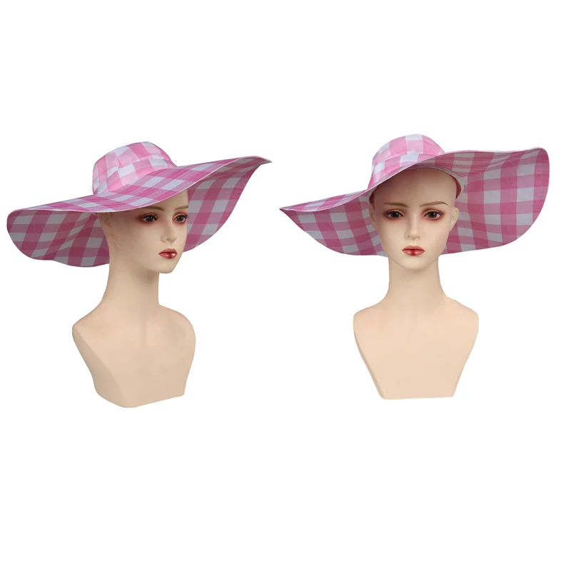 Woman Pink Barbier Margot Cosplay Cap Female Movie  Summer Beach Hat Earings Necklace Set Halloween Carnival Costume Accessories