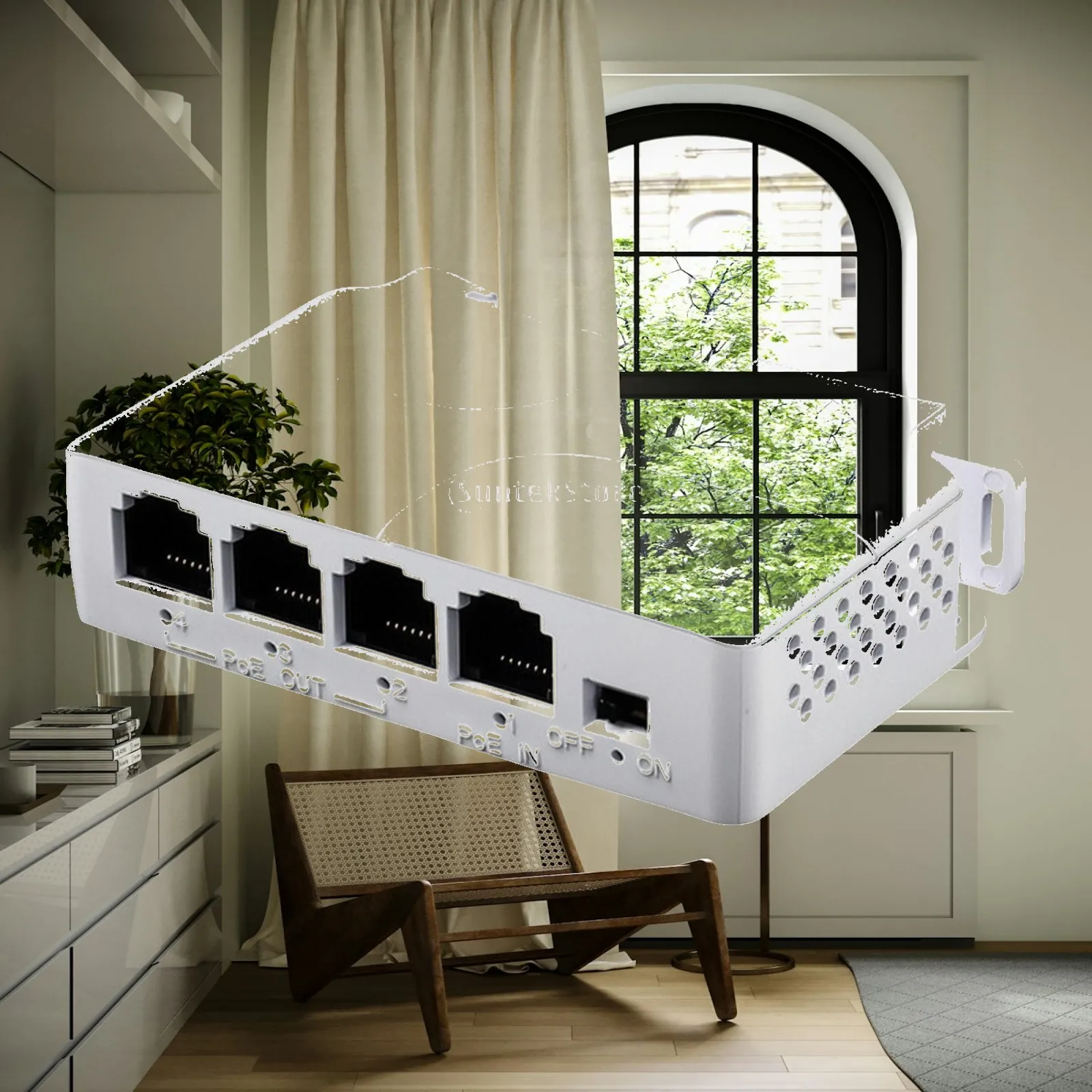 Indoor Poe Extender 3 Port 100mbps Network Splitter for IP Camera Small Office Wall Mountable Plastic Housing
