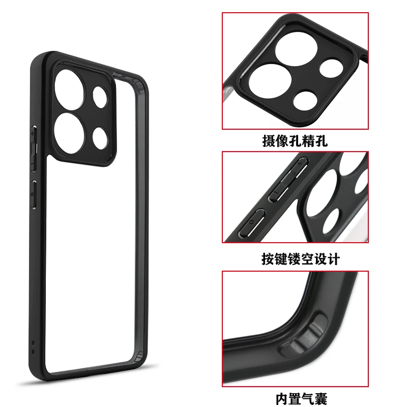For Xiaomi Redmi Note 13 4G Case Black Edge Transparent PC Cover For Xiaomi Redmi Note 13 4G Shockproof TPU Phone Back Cover