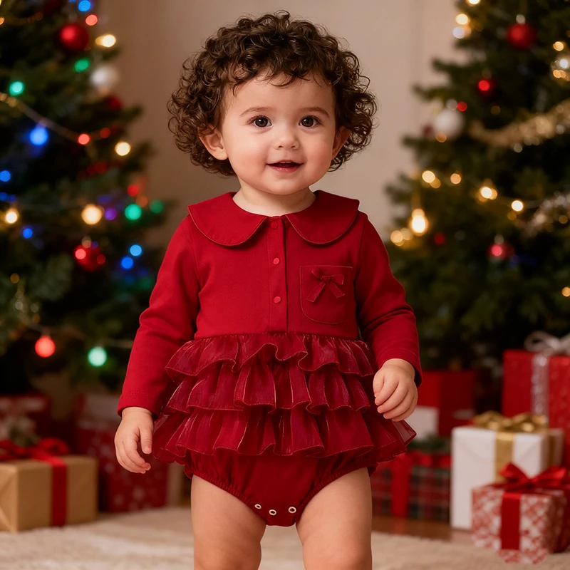 

Рождественские однобортные комбинезоны для новорожденных девочек 0-3 лет, комбинезоны для младенцев, осенние комбинезоны с бантом и карманами, детская цельная одежда для малышей