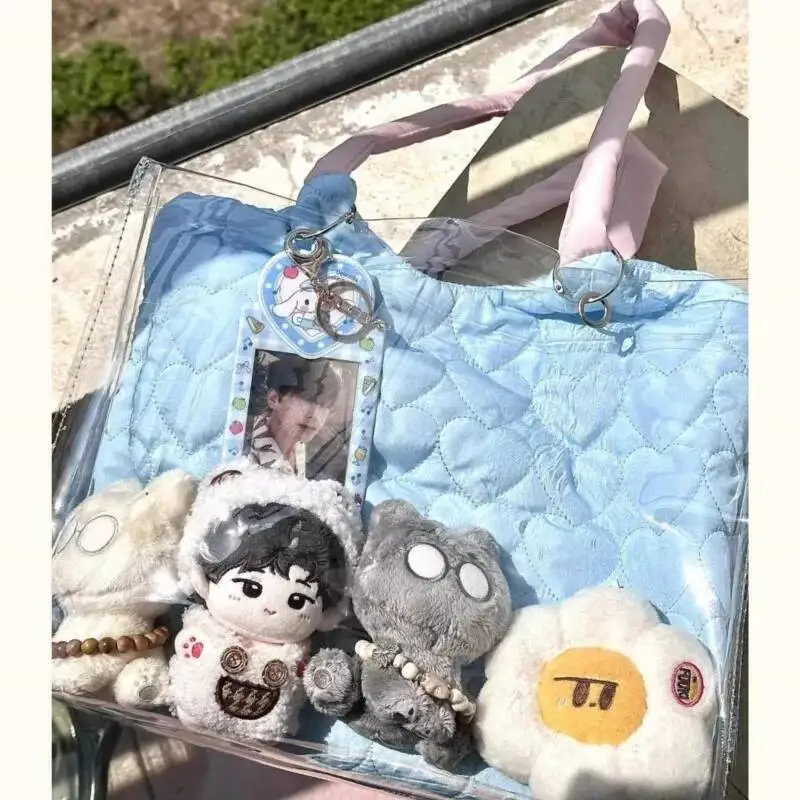 Bloom Haruku Blue Shoulder Bags Women Transparent Large Capacity Casual Tote Ladies Sweet Canvas Messenger Bag Aesthetic