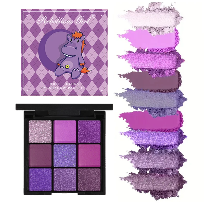 Paleta de sombras foscas roxas de 9 cores, maquiagem para olhos esfumaçados, cosplay, maquiagem de palco violeta, sombra perolada fosca de nove quadrados