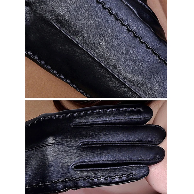 Guantes de cuero sintético para mujer, manoplas femeninas a prueba de viento, mantienen el calor, pantalla táctil negra, negocios, invierno,