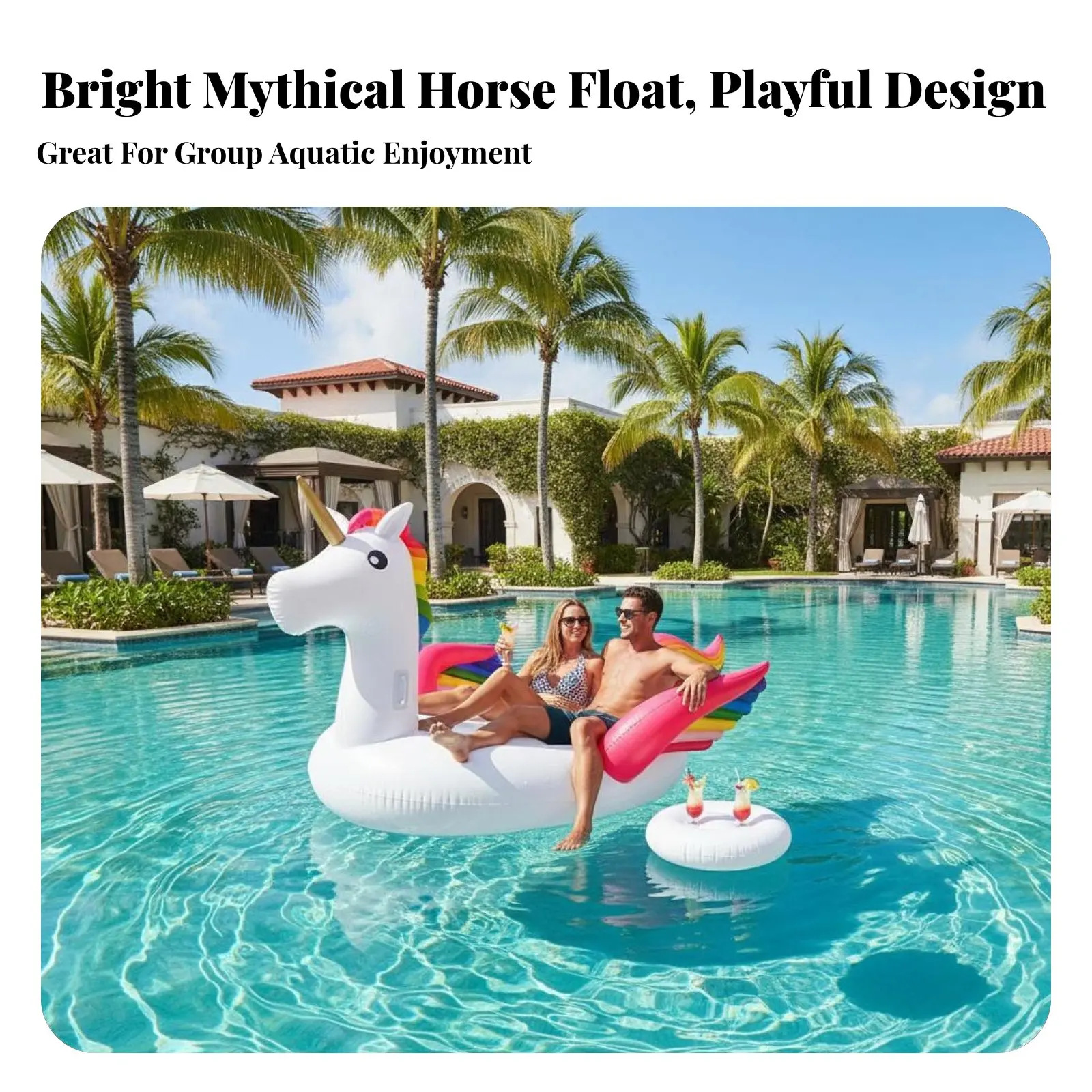 Aufblasbare Einhorn-Schwimminsel, Wasserliege für Gruppen, Große Pool-Luftmatratze, Buntes Sommer-Spielzeug, Party-Accessoire