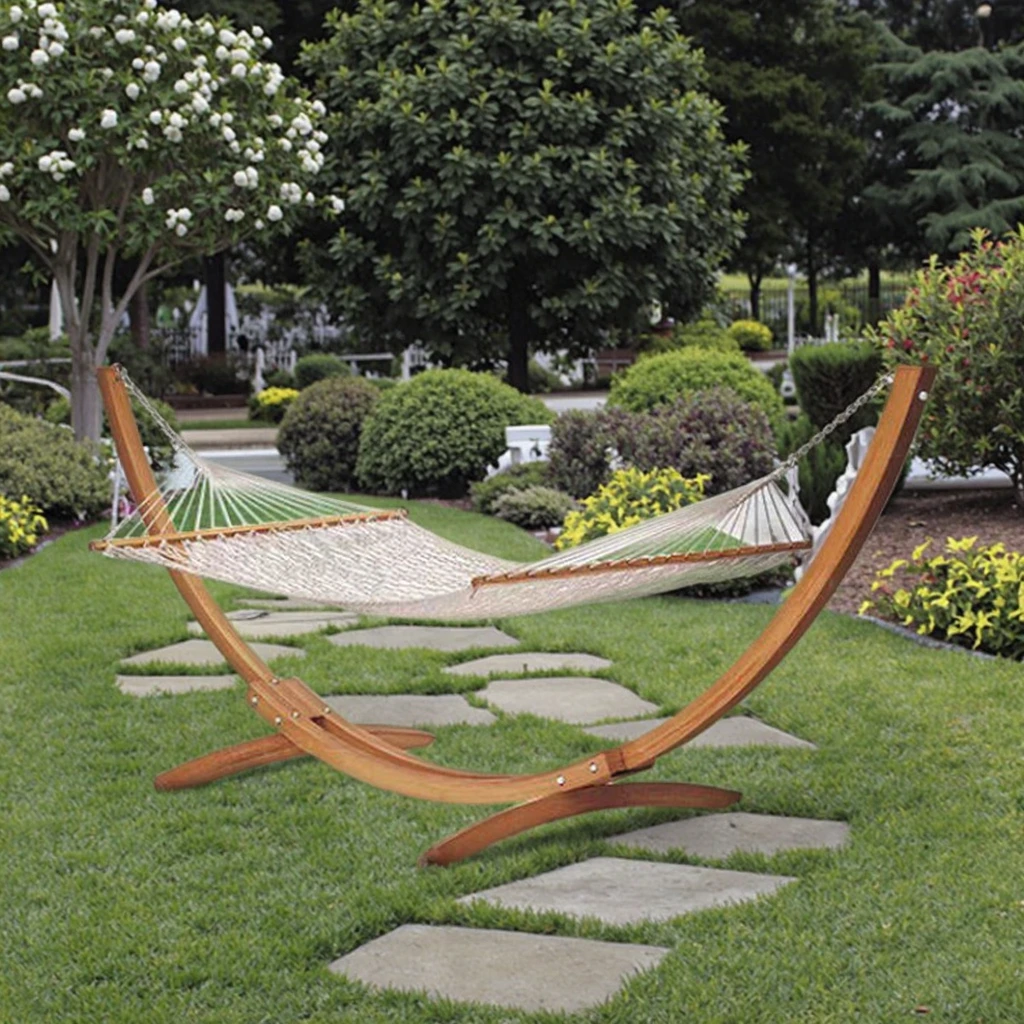 Large Outdoor Hammock Swing Bed Modern Wooden Frame for Patio Garden Pool Courtyard Park Hotel Dining Beach Made Durable Metal