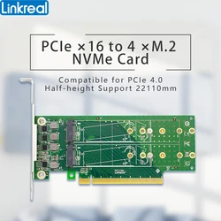Linkreal PCIe x16 to 4-Port M.2 NVMe SSD Adapter- Low Profile-LRNV95NF-L