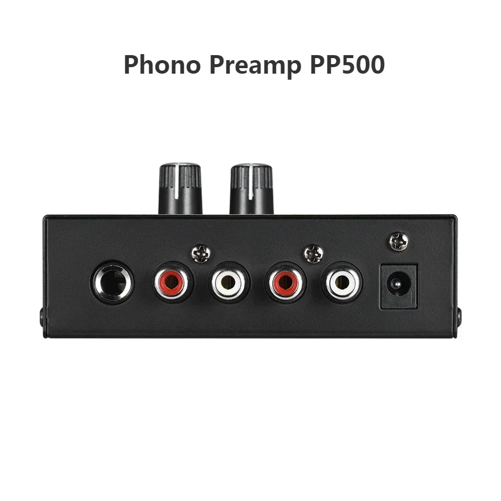 PP500 Phono Preamplifier com borracha preta, Turntable Amplificador, Saída RCA, Pré-amplificador de baixo ruído, Ultra Compact