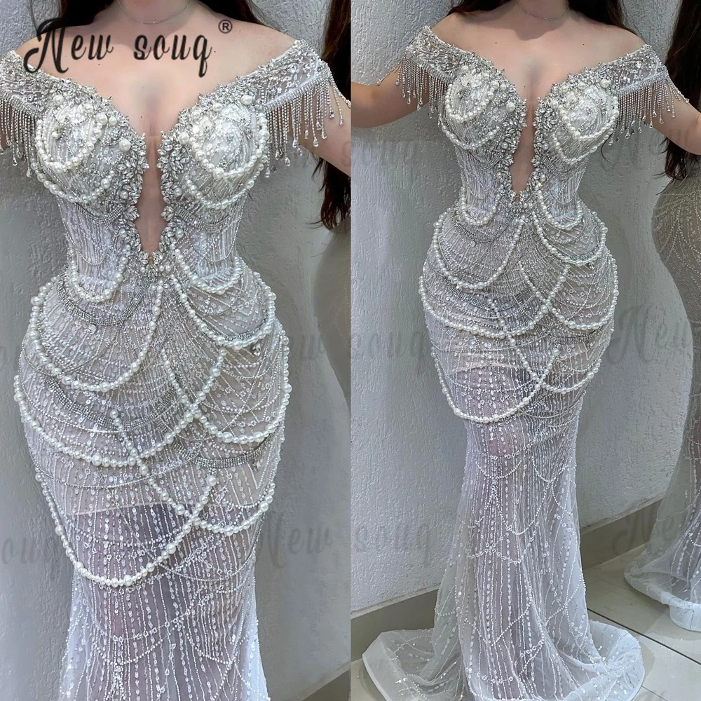 Vestido de casamento de pérolas para mulheres, Boat Neck, Vestidos Sereia, Vestidos De Noiva, Custom Made, Ocasião formal, Nupcial, 2023