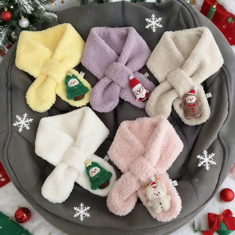 Children's Christmas Scarf Autumn and Winter Men's and Women's Warm Imitation Rabbit Hair Scarf Outdoor Anti Cold Plush Scarf