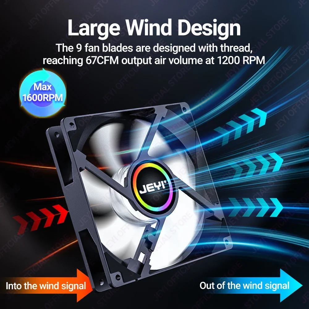 JEYI PC ARGB 냉각 선풍기, AURA SYNC RGB 컴퓨터 팬, 매우 조용한 방열판 환풍기, 4 핀 PWM 및 5V 3 핀 ARGB 포트, 120mm