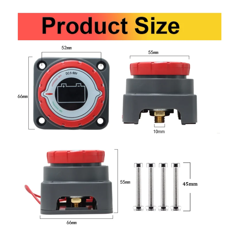 Heavy Duty 80V 300A Silver Plated Copper Battery Switch Disconnect Isolator With Voltage Display for RV Car Automotive