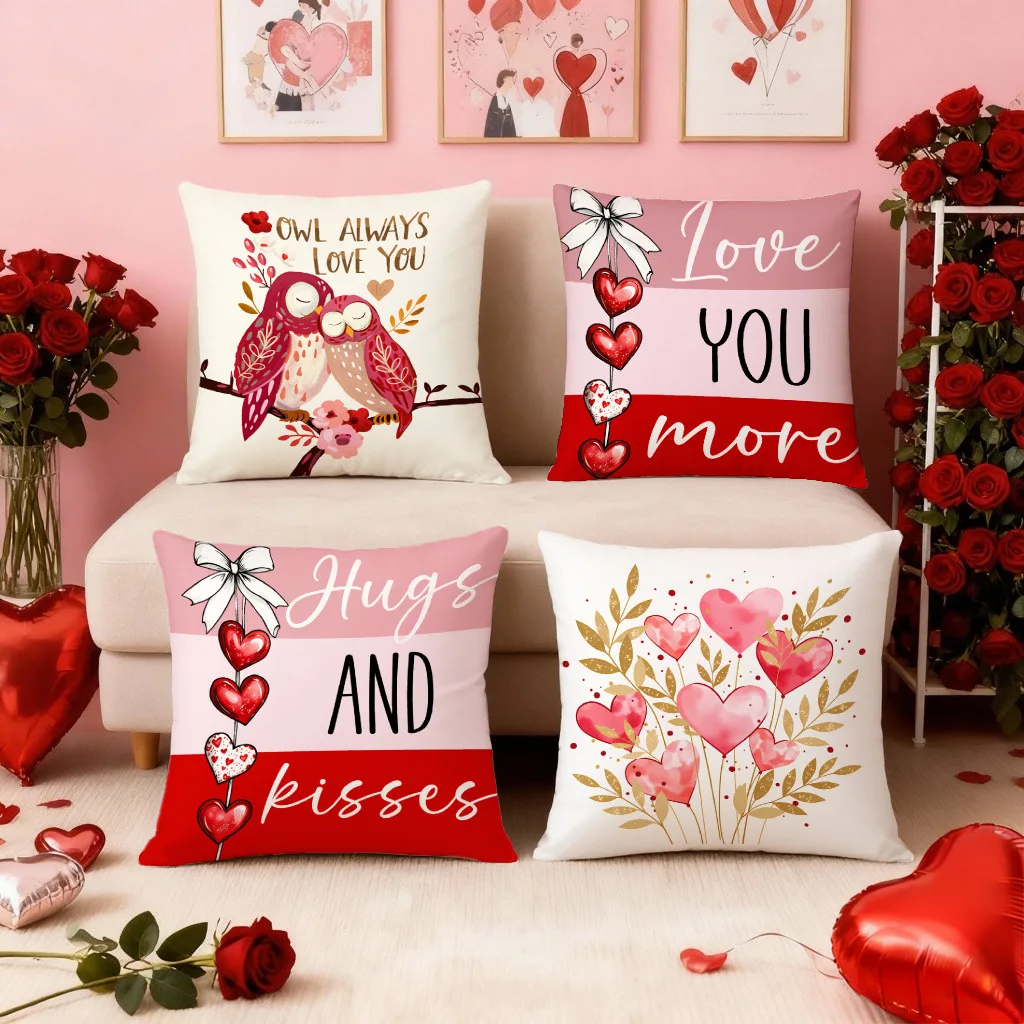 VIKAMA Valentinstagsgeschenk-Kissen-Set, Eule und Liebe, Sofa, Schlafzimmer, Heimdekoration, Kissenbezug ohne Innenkern