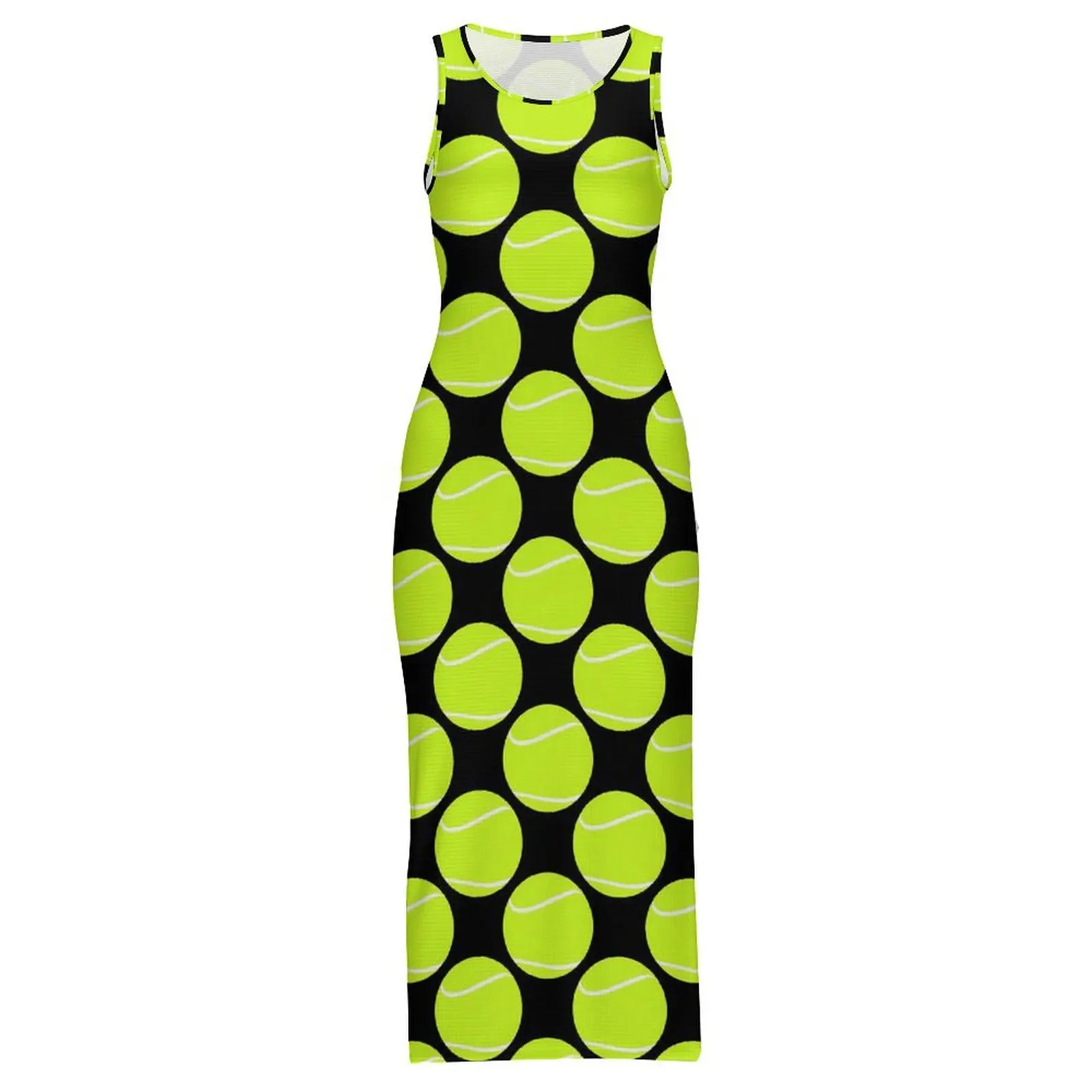 Tennis Ball Bodycon Dress Holiday Tennis Player Club Sexy Maxi Dresses Ladies Sleeveless Design Street Wear Dress Big Size 4XL