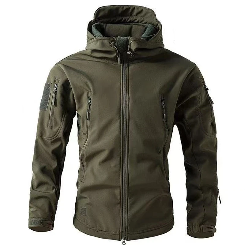 New Suits for Men Winter Tactical Sets Shark Skin Biker Jacket Hoodie Pants Set Waterproof Camping Workwear Clothes Pockets