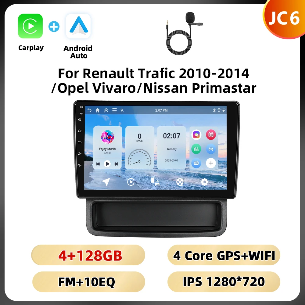 Podofo 10.1 ''8 Core Car Audio For Renault Trafic 2010-2014/Opel Vivaro/Nissan Primastar Carplay Android Auto Qualcomm DSP RDS