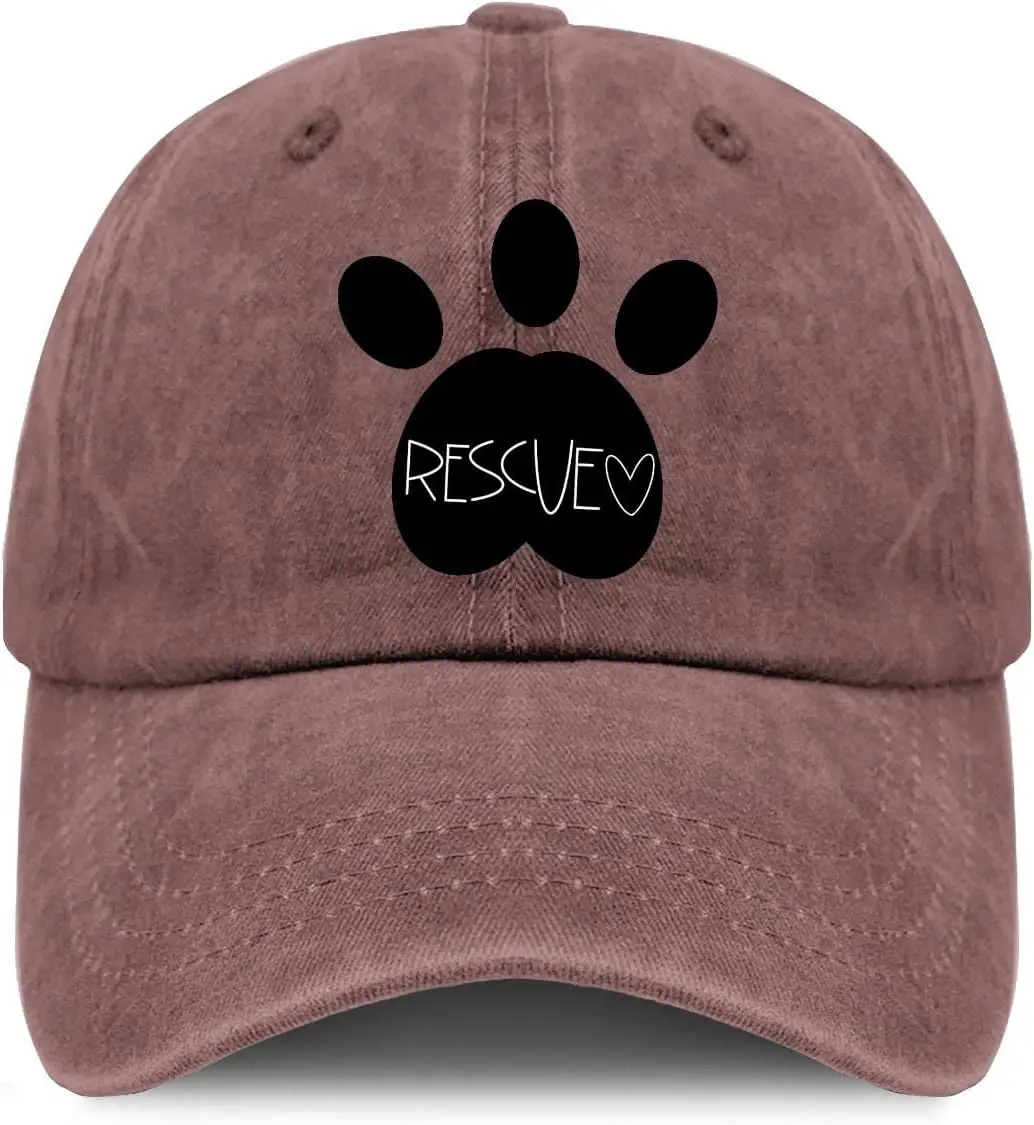 Rescue Paw Print Baseball Hat Vintage Washed Dog Mom Women's Baseball Caps Adjustable Cotton Climbing Hats