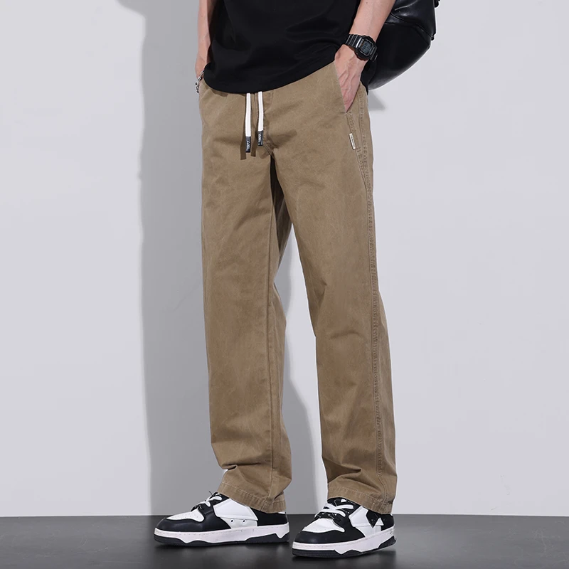 

Work pants for men in spring and autumn 2024, new cotton loose straight leg wide leg pants for teenagers and students, casual pa