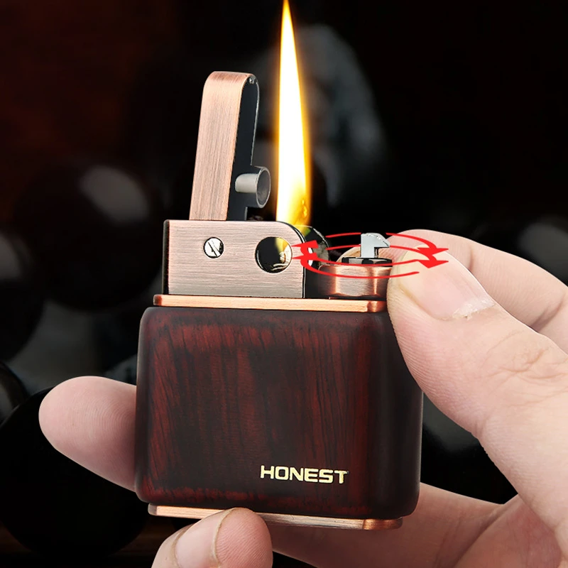 New HONEST Old-fashioned Retro Sandalwood Log One-click Ejection Grinding Wheel Ignition Creative Kero sene Lighter Men's Gift
