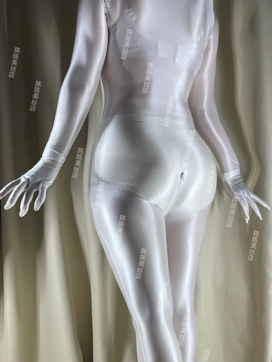 For 40-72kg 150-173cm Glossy Sexy See Through Full Body Jumpsuits Zipper Open Crotch Women Bodycon Rompers Tights Playsuit