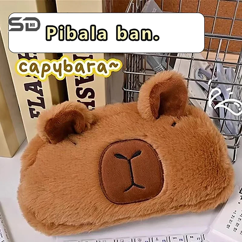 Cute Plush Capybara Pencil Bag Cartoon Animal Pen Case Multifunction Large Capacity Stationery Storage Pouch