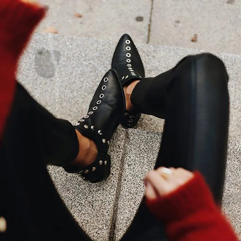 Trend Women's Boots Pointed Toe Rivet Womens Ankle Boots Plus Size 34-43 High Heels Hot Sale New Shoes for Women High Quality