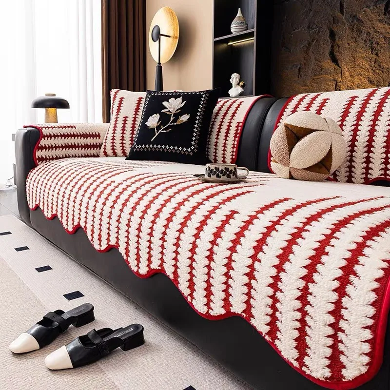 

1pcs Autumn and Winter Plush Sofa Mat Comfortable Warm Irregular Wear-resistant Couch Cushion Living Room Furniture Protector