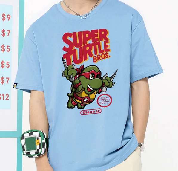 Nickelodeon Spring and Summer Ninja Turtles Print Nick Pure Cotton T-Shirt for Children - Large Size Trendy Top