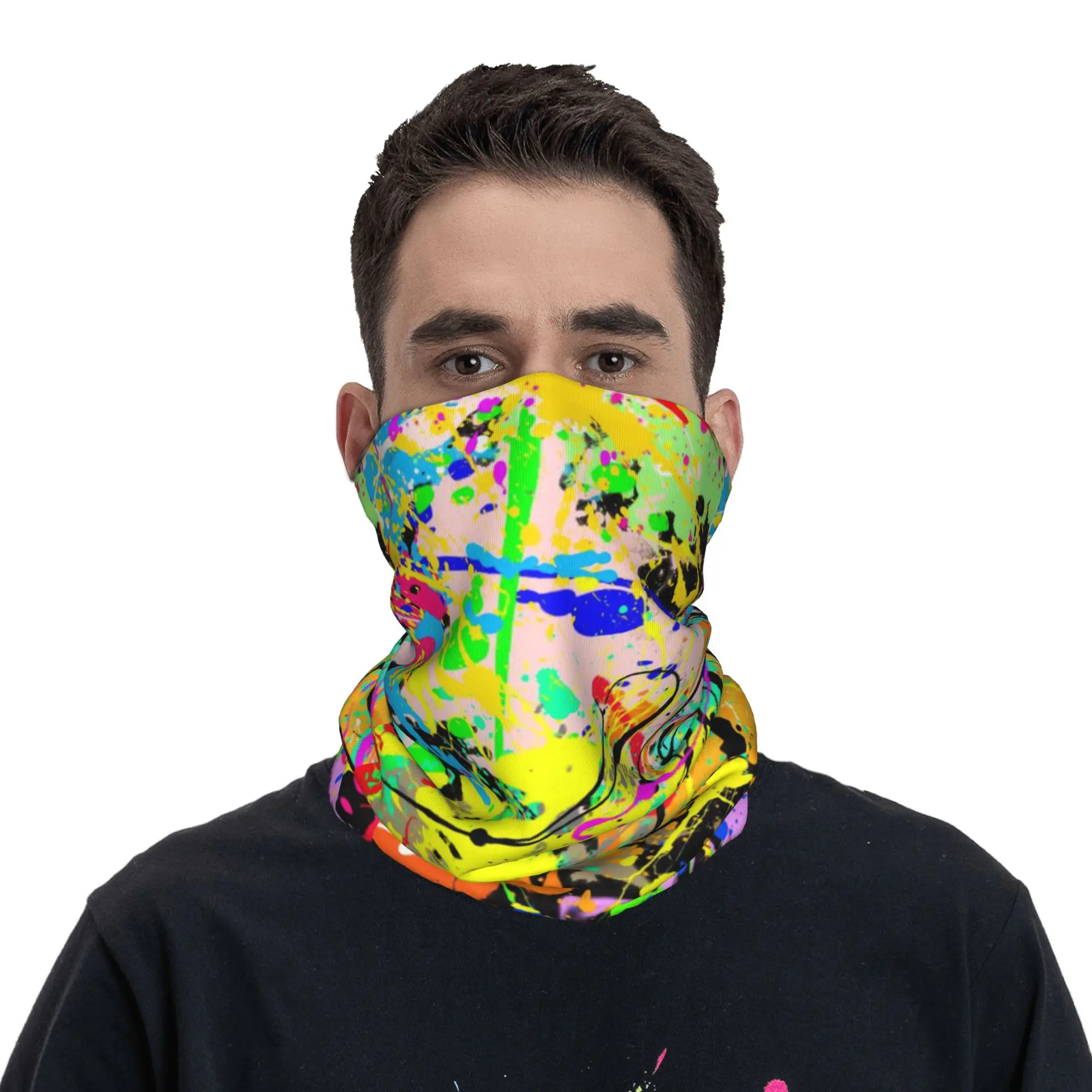 ผ้าพันคอป้องกันลมลายกราฟฟิตี้สตรีทป๊อปอาร์ต สำหรับเดินป่า ผ้าคลุมหน้าหลากสีลายพรางอเนกประสงค์