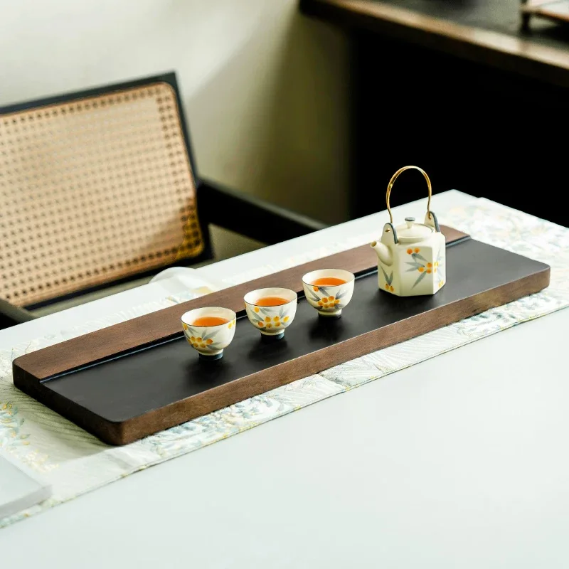HYS new solid wood tea tray walnut dry brewing table household simple rectangular tea table drainage tray size number