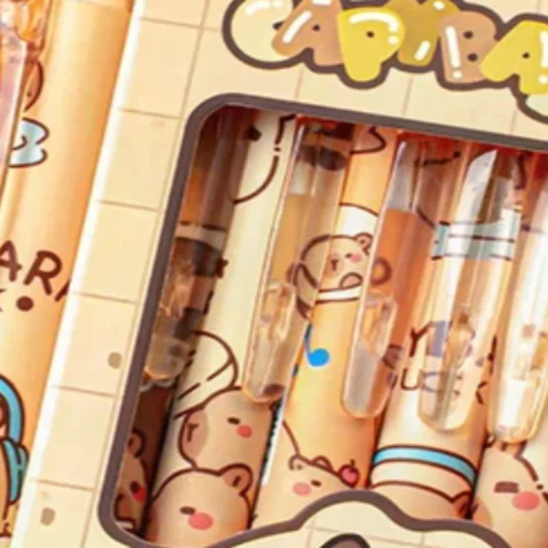 

6Pcs Kawaii Capybara Gel Pen Set Black Blue Ink Quickly-Drying Cute Press Gel Pens Aesthetic Stationery School Office Supplies