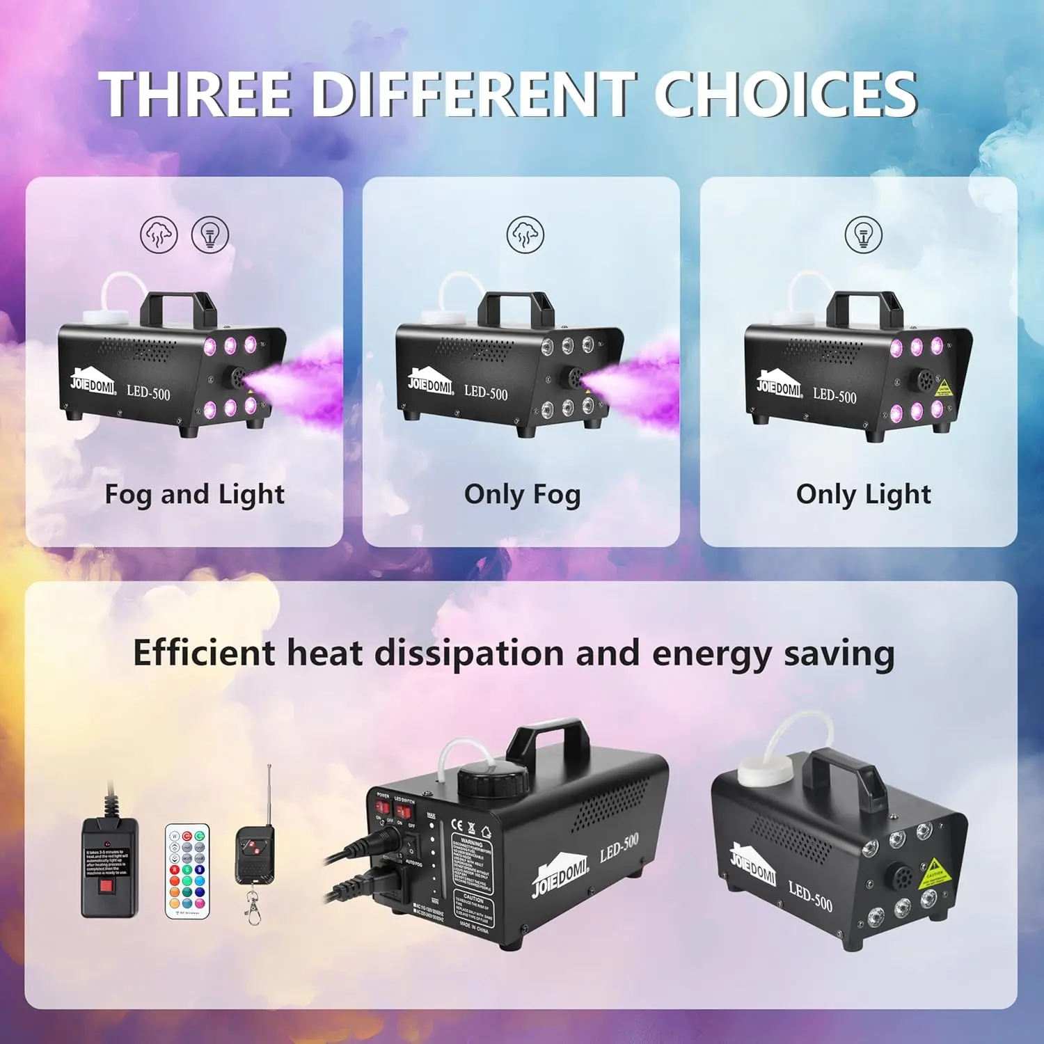 ماكينة ضباب الهالوين JOYFY مع ماكينة دخان بقدرة 13 لونًا بقدرة 500 وات مع 4 أوضاع إضاءة وجهاز تحكم عن بعد لاسلكي لتزيين الحفلات #3