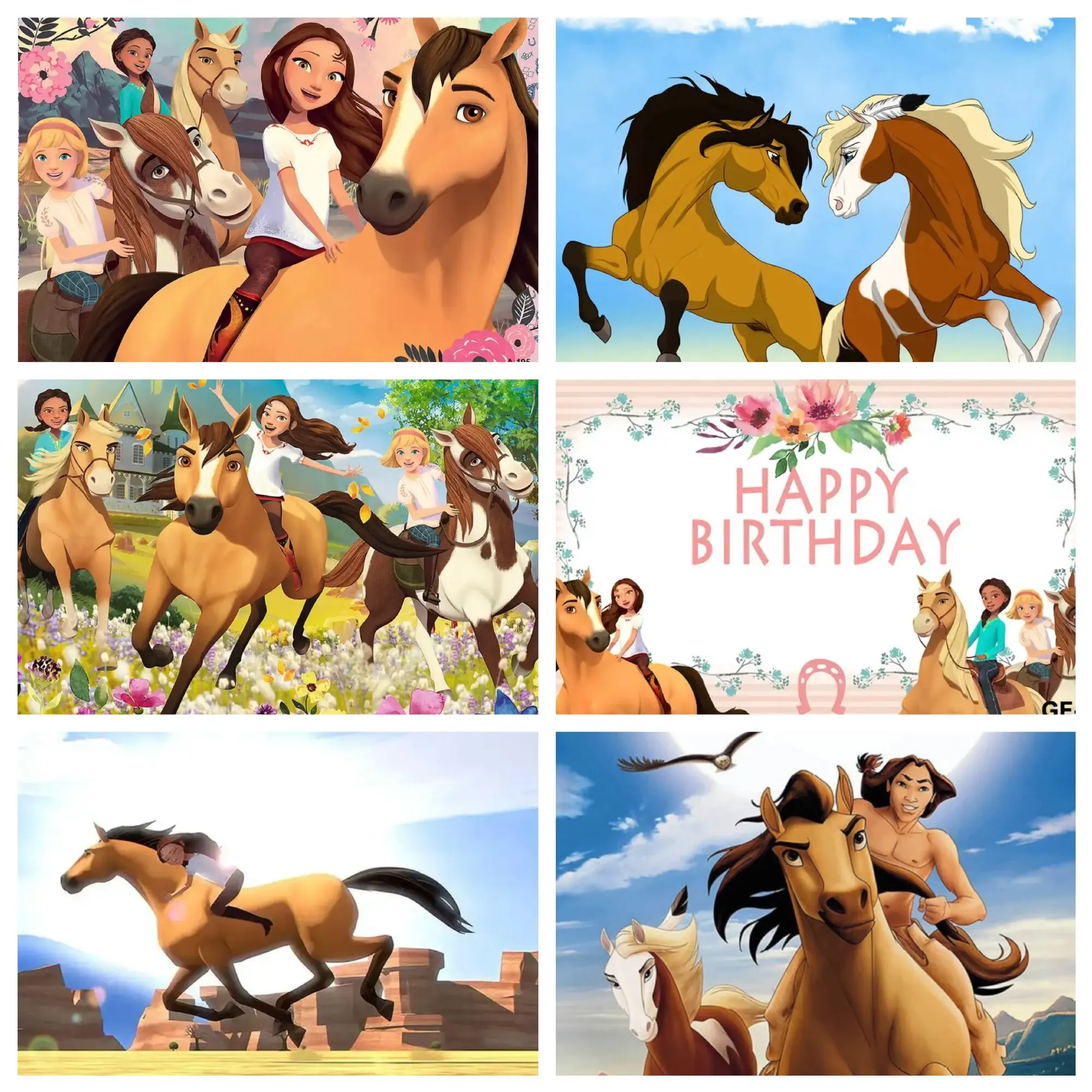 Cartoon Theme Photography Background para meninos e meninas, Spirit Rider, Horse Decoration Supplies, Birthday Party