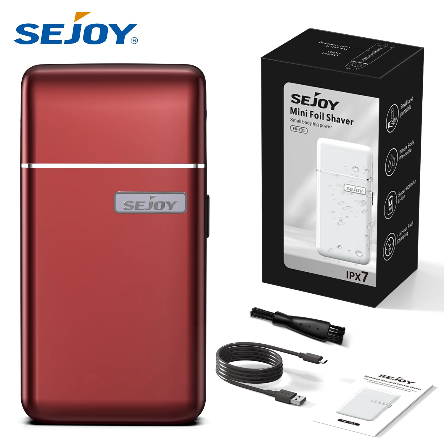 Sejoy Portable Electric Razor Beard Shaver for Men LED Hair Trimmer Mini USB Type-C Rechargeable Shaving Machine FK701