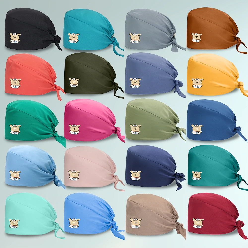 4 الموسم الدب المطبوعة النساء والرجال قبعات فرك قبعات العمل قابل للتعديل لينة طبيب الممرضات قبعات الشعر الطويل MSG-06