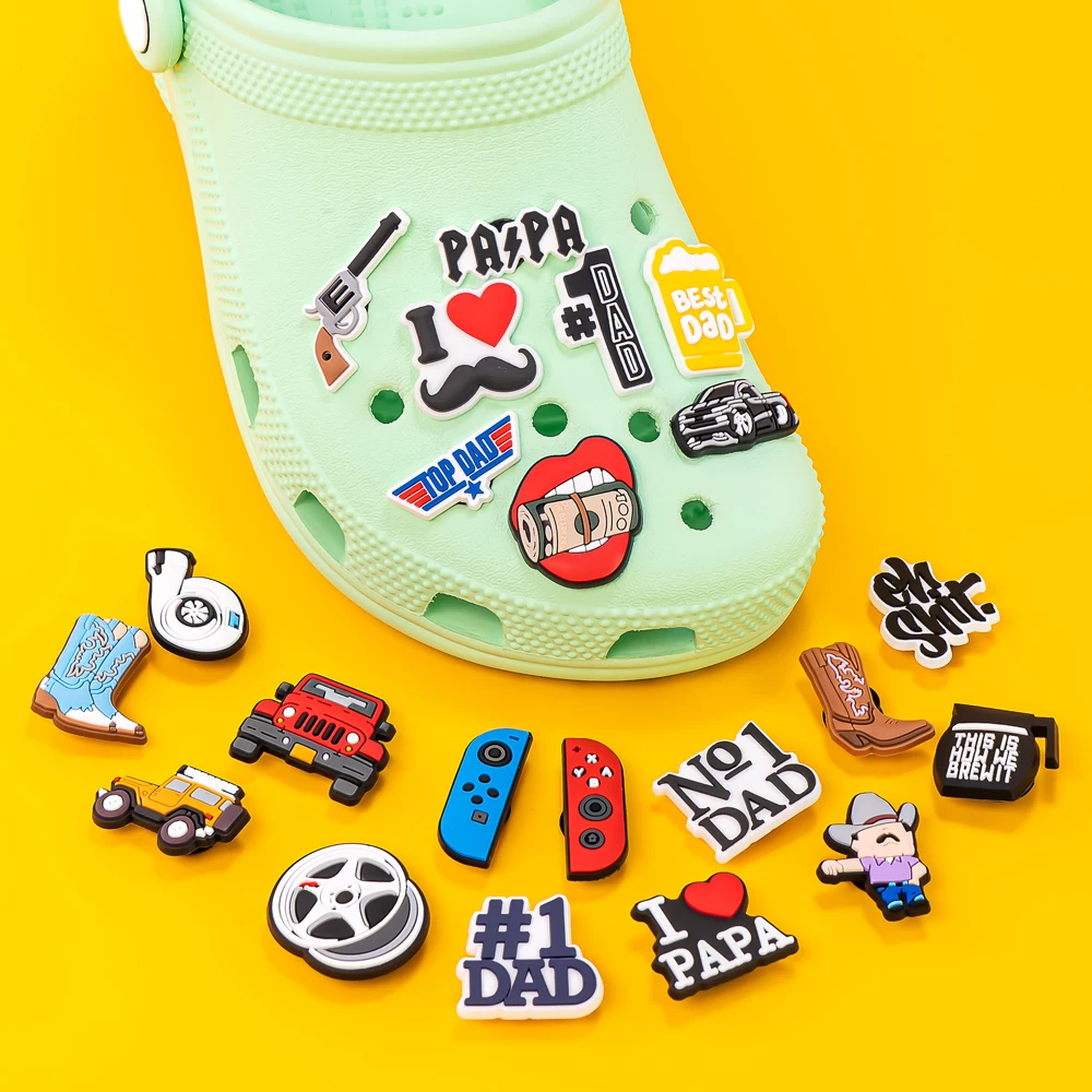 

1pcs PVC Father's Day Shoe Charms Papa Shoe Clips Decorations Beer Coffee Car Turbo Shoes Accessories Shoe Buckle Birthday Gift