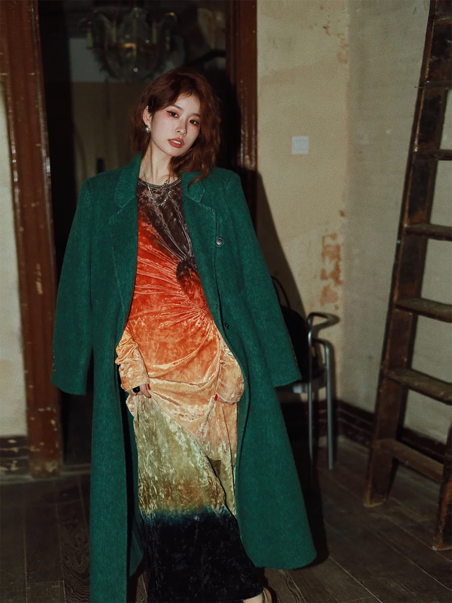 

Double-Faced Woolen Coat for Women Autumn Winter New Sle Mixed Color Silk Mohair Outerwear Commute Sle Long Sve Pure C...