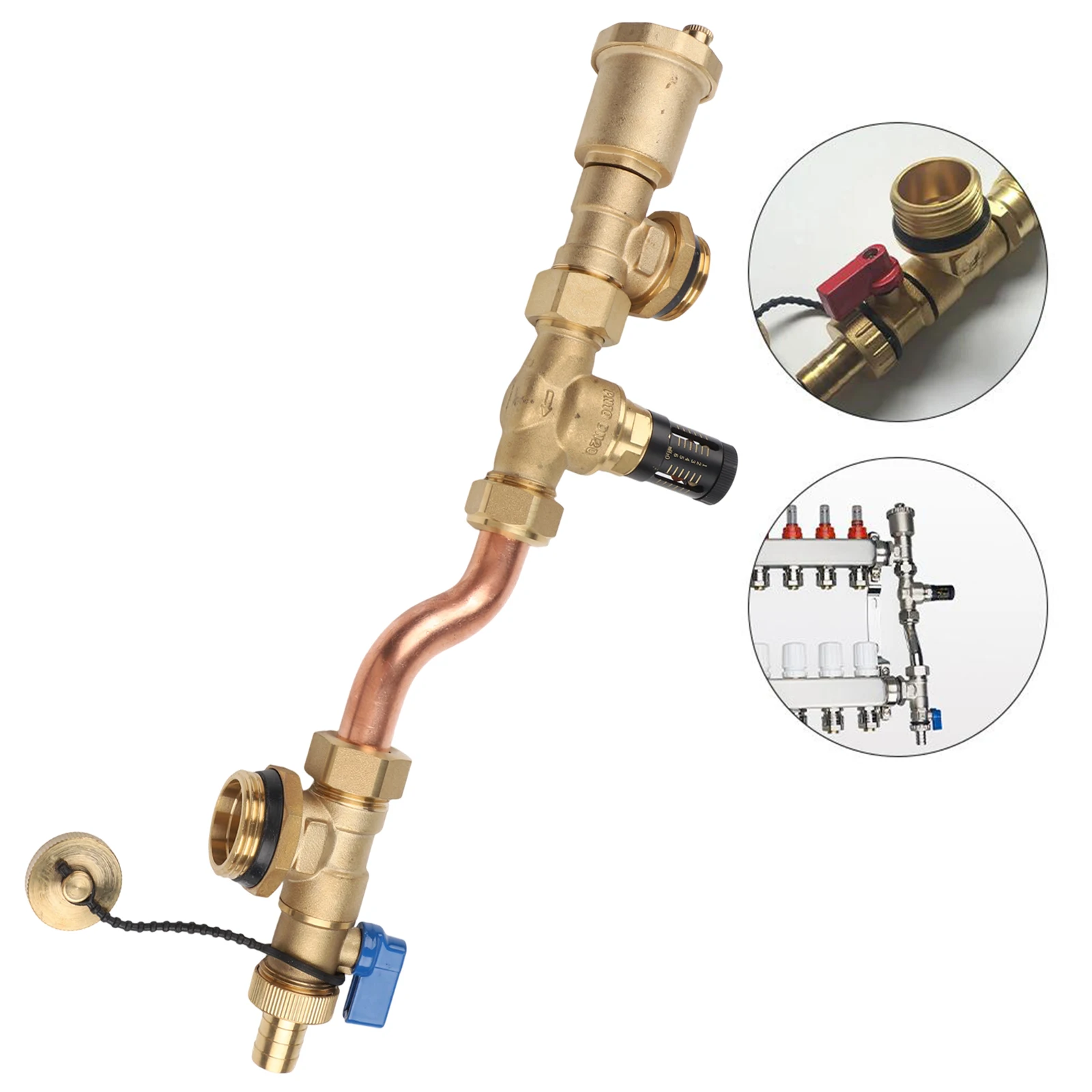 Brass Differential Pressure Valve 210mm Center Distance Automatic Venting For Floor Heating Manifold System Connector