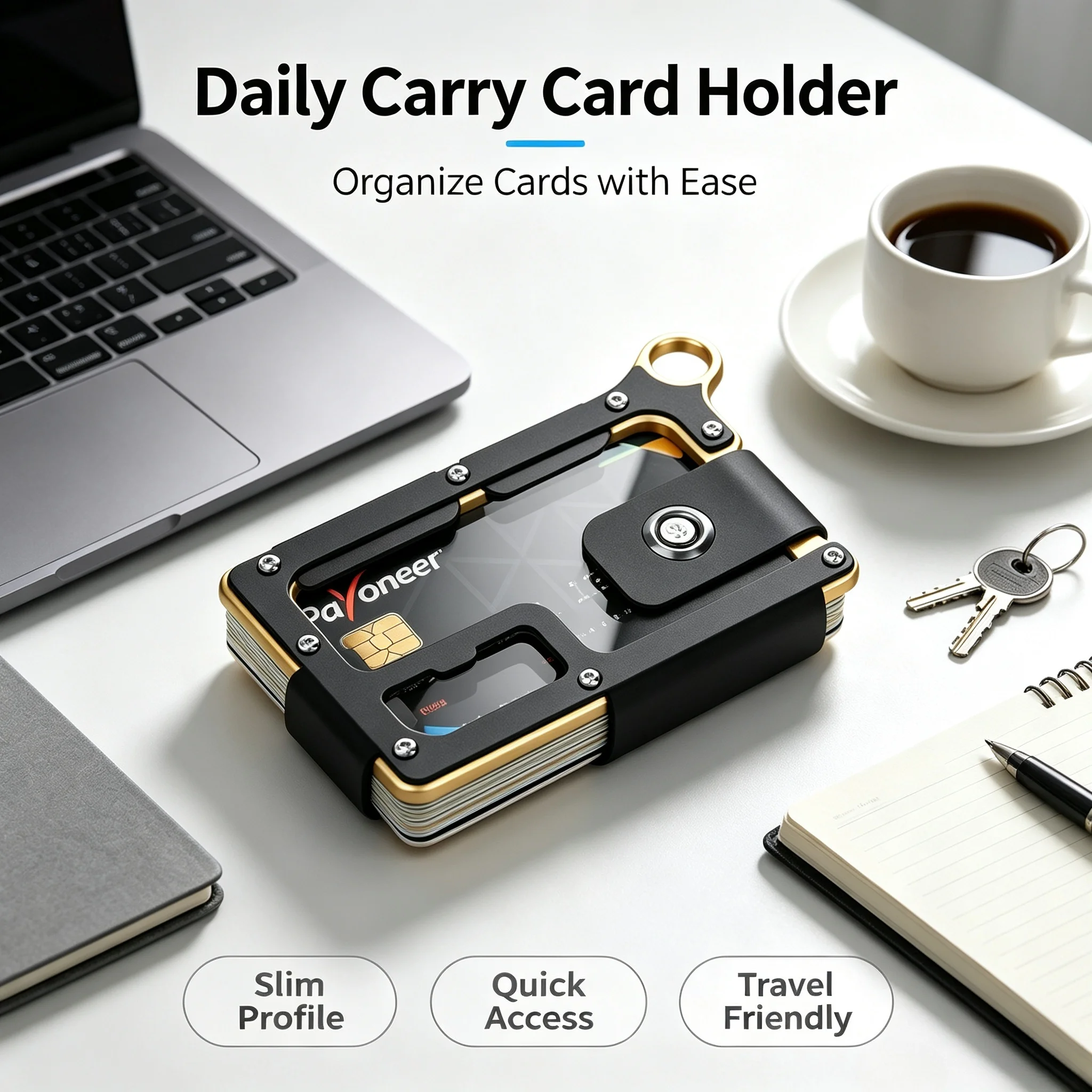 Tactical Aluminum Card Holder Wallet RFID Blocking Minimalist Credit Card Case with Money Clip And Key Ring Slim Pocket Cardhold