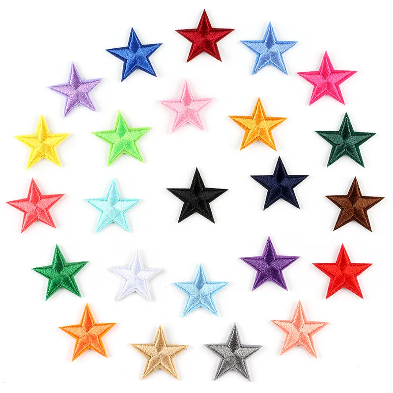 5PCS Multi-colored Star Embroidered Patches Sew Iron on Clothing Gold Silver for Clothes Appliques Craft Sticker Stripes