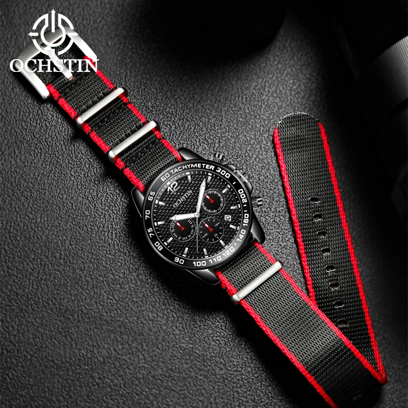 OCHSTIN creative nylon series multi-function quartz core new fashion 2024 men's quartz watch men's waterproof wristwatch