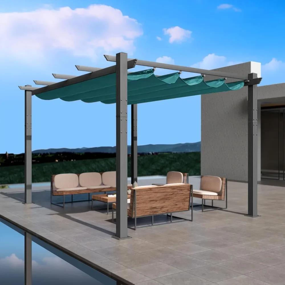 Outdoor Retractable Pergola with Sun Shade Canopy Patio Aluminum Pergola Shelter for Backyard Deck Garden (10ft x 13 ft Blue)