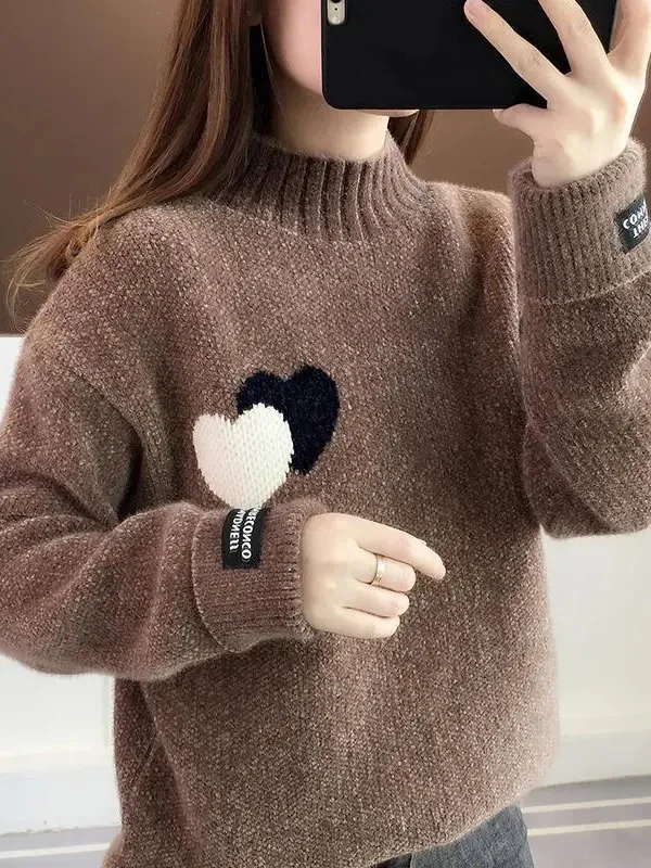 

Korean Sle Thiened Water Rabbit Velvet Pullover Knitted Sweater Women's Loose Fit Inner Wear f High Collar Base irt