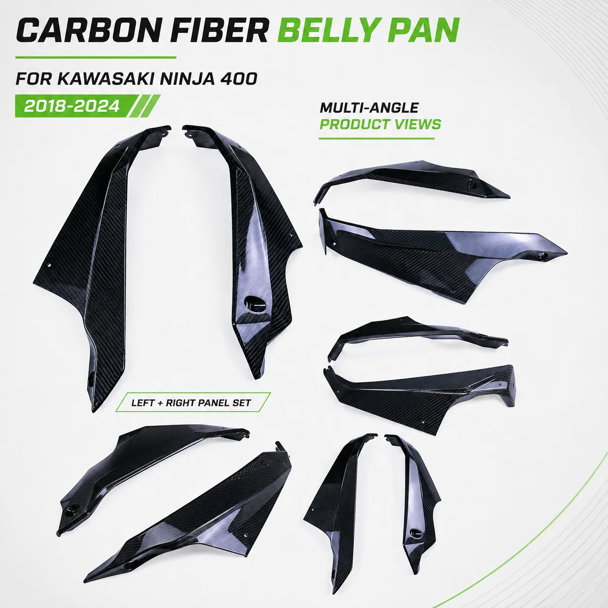 Belly Pan Lower Fairing Side Panels Carbon Fiber Under Cowl Engine Guard for Kawasaki Ninja 400 EX400 2018-2024 Motorcycle Parts