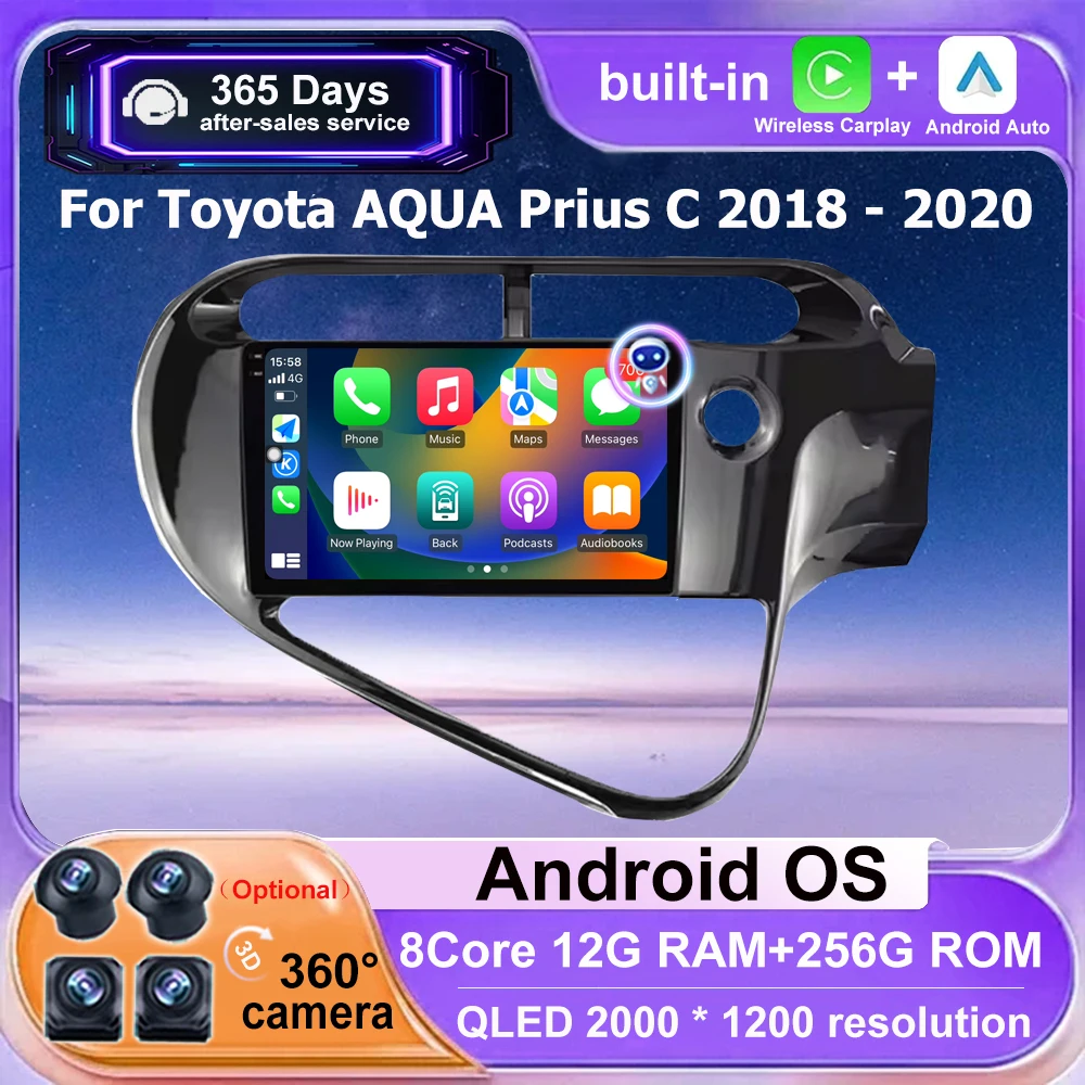 

9'' For Toyota AQUA Prius C 2018 - 2020 RHD Android 16 Car Radio GPS Navigation Multimedia Player Carplay Bluetooth DSP 4G WIFI