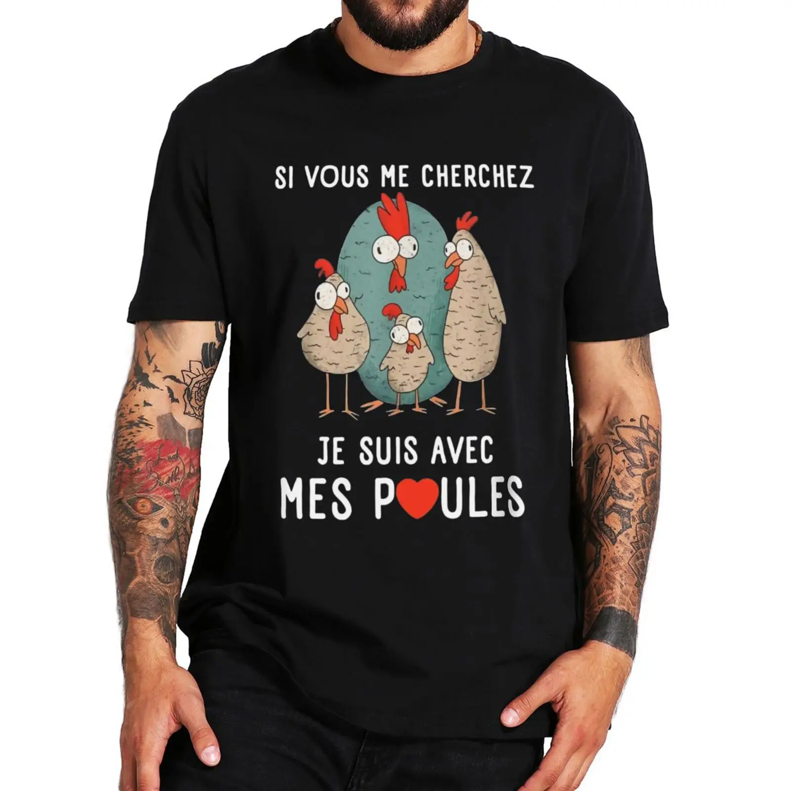 Retro I Talk To My Chickens T Shirt Funny French Text Jokes Humor Tee Tops Casual Cotton Unisex Oversized T-shirts EU Size