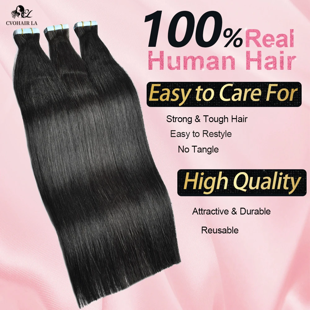 وصلات شعر ريمي مستقيمة للنساء السمراوات ، لحمة جلد غير ملحومة ، شريط غير مرئي طبيعي ، شعر بشري ، 50 جم ، 20 ~